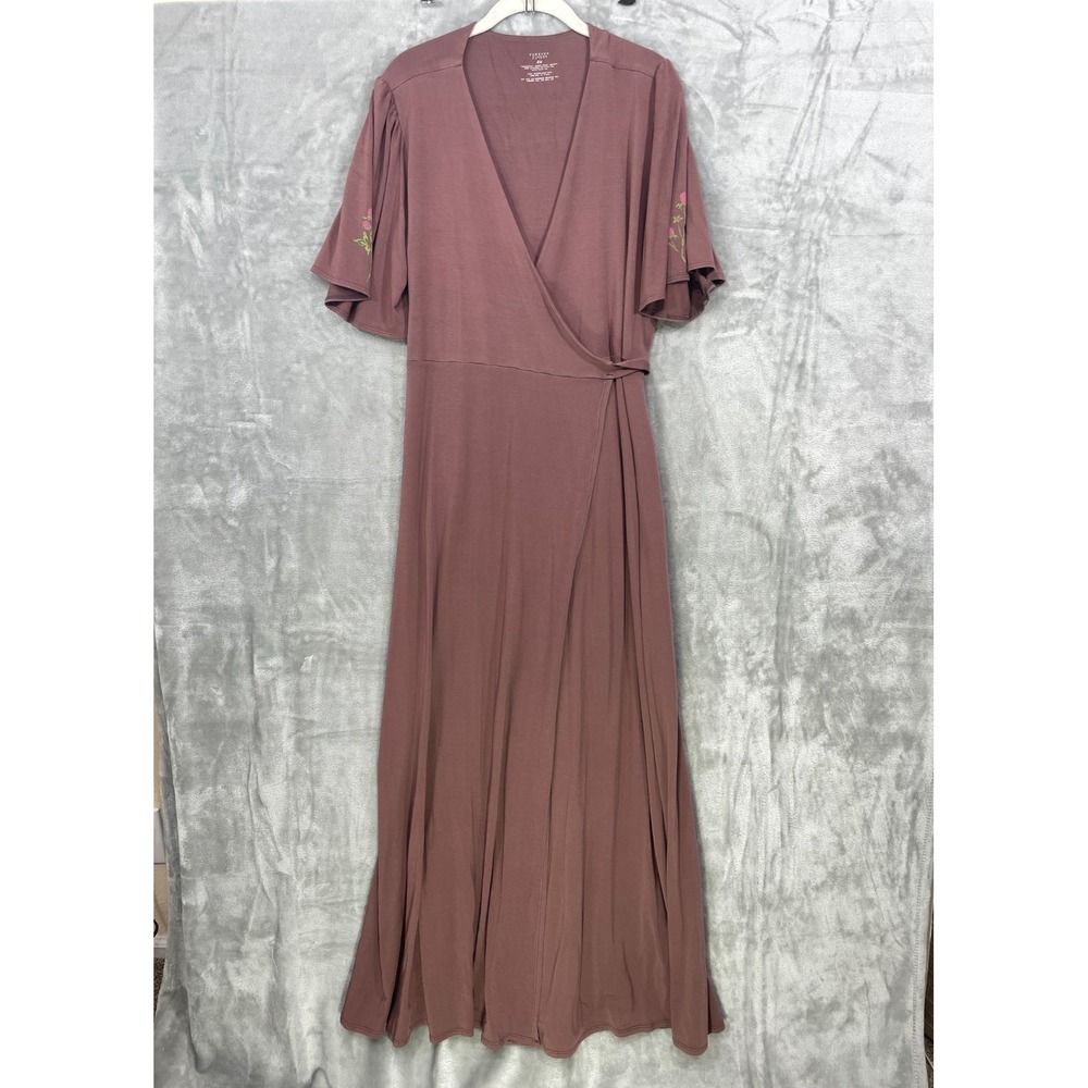 Purusha People Size 2X Wrap Dress Maxi Mauve Lavender Stretch Pockets Boho